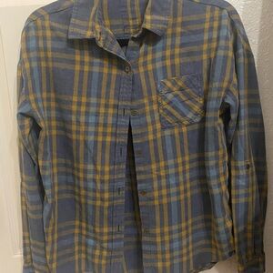 Title: prAna Organic Cotton Plaid Flannel Shirt Blue Yellow XS